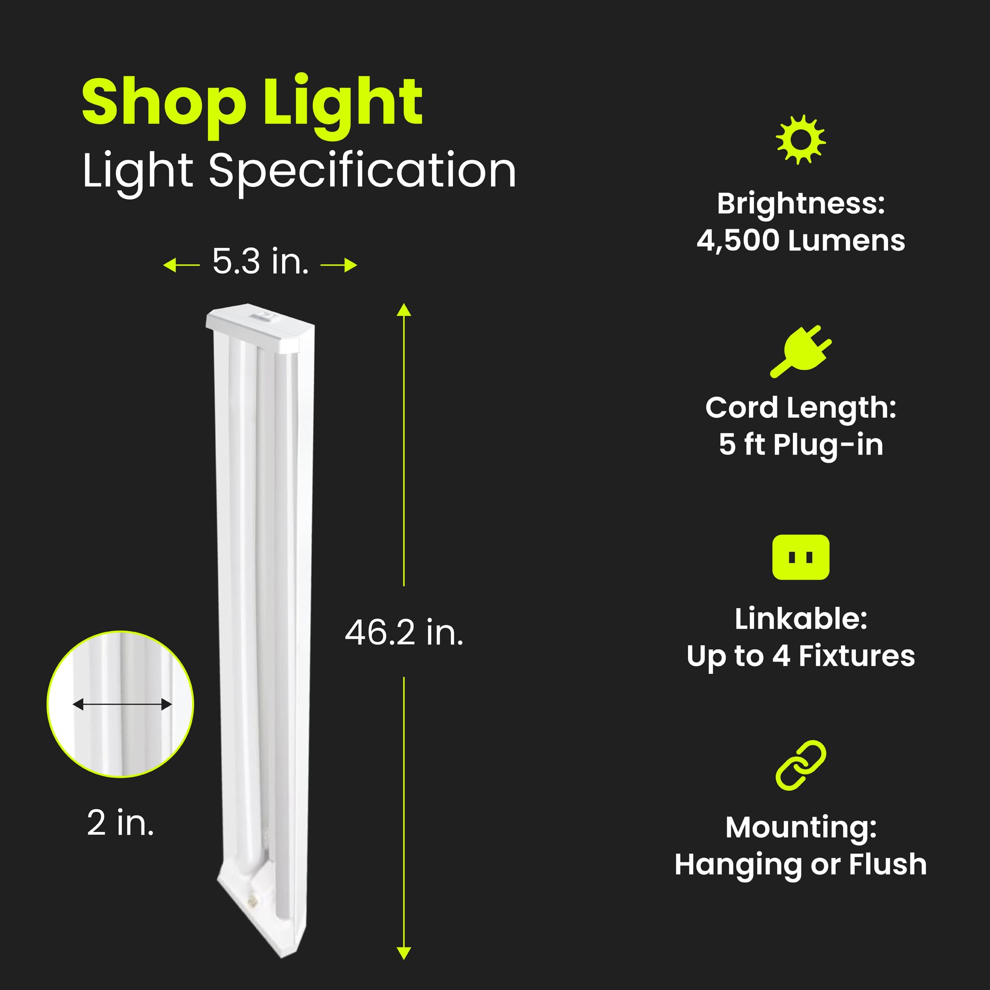 Feit Electric 4ft LED Dual Lamp Shop Light, 4500 Lumens, 4000K